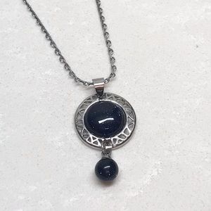 Necklace - black stone 9" inches